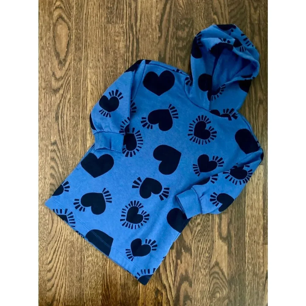 OLD NAVY Kids Toddler Girls 5 (XS) Allover Hearts Print Hooded Pullover Dress